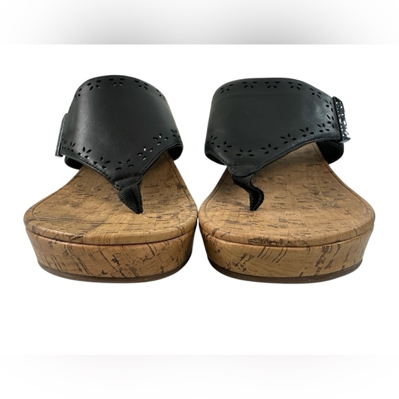 Vionic Anitra Black Leather Platform Wedge Sandals Cork Sole Comfort Orthotic 6 - Picture 2 of 11